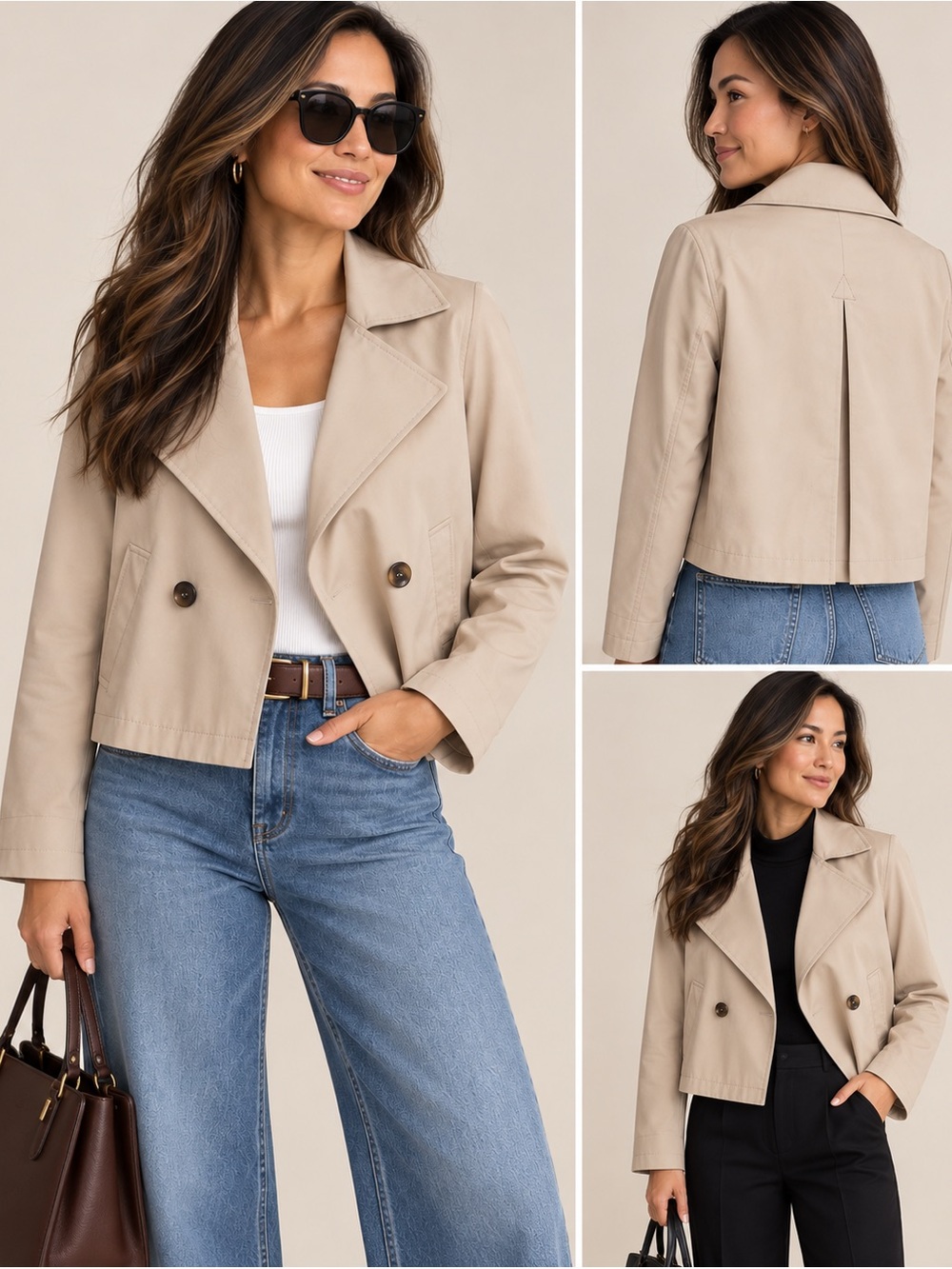 LOFT Outlet XS Beige Cropped Trench Jacket Double Breasted NWT